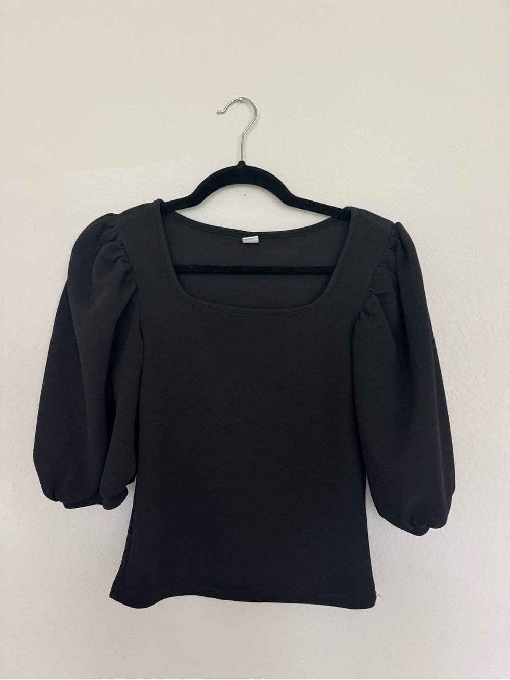 Black Puff Sleeve Square Neck Women's Top
